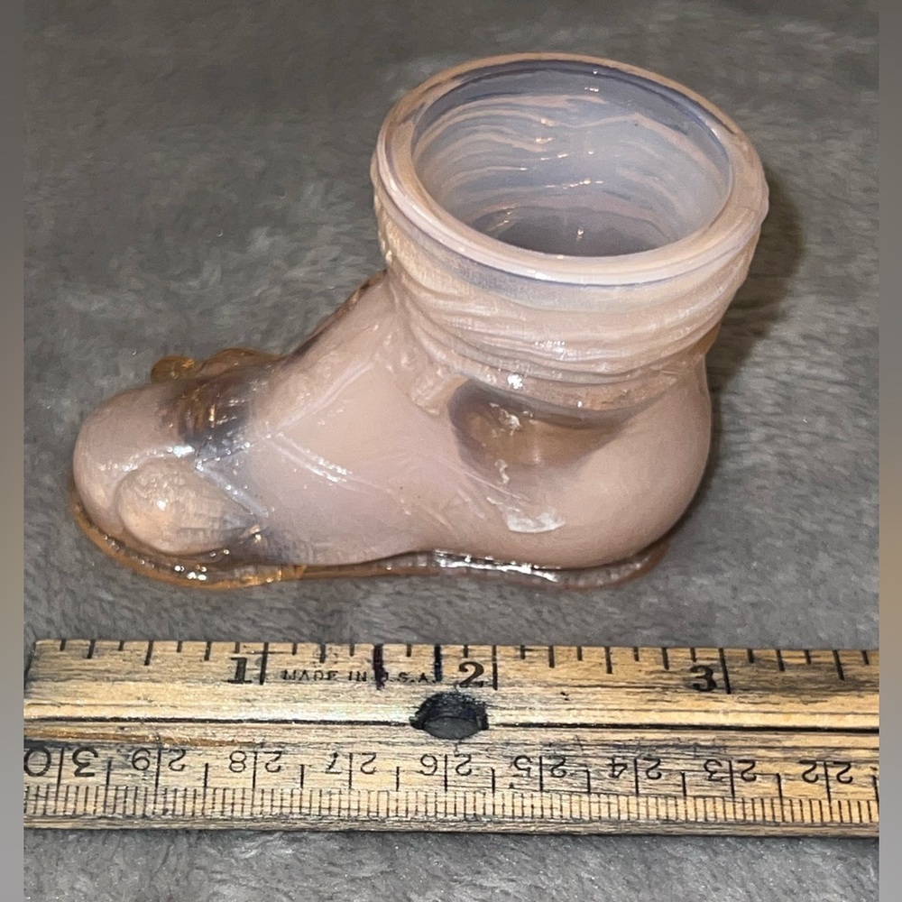 Degenhart Glass Hobo Baby Shoe Boot Toothpick Holder Pink Crown Tuscan Color